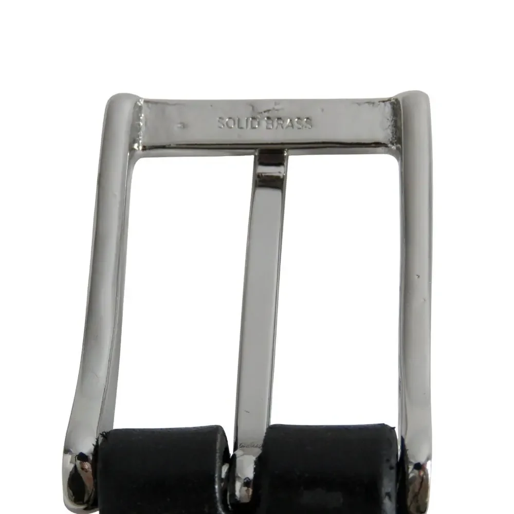 Belts.com Black Leather Belt Silver Rectangle Brass Buckle Size 40 Men's Clasic